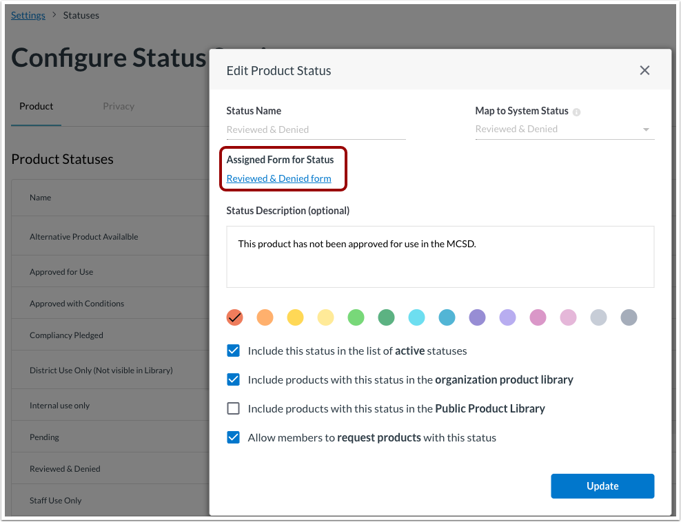 Assign Forms to Status