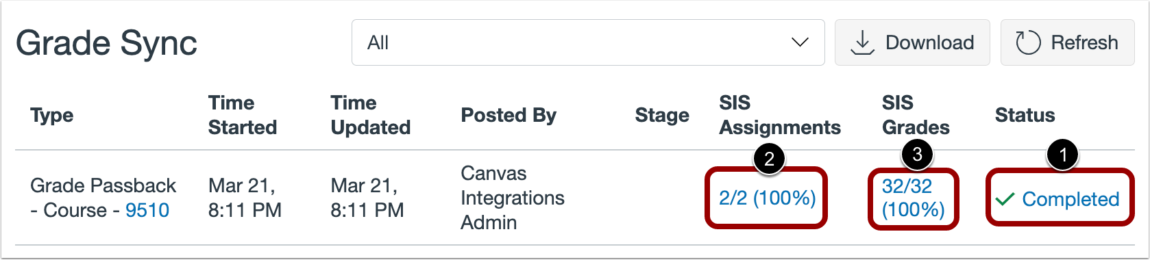 Open Grade Sync Details
