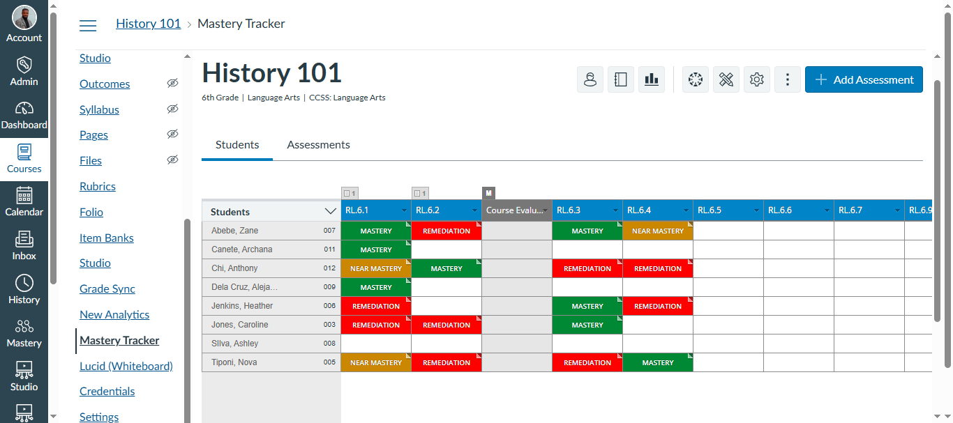 View Mastery Tracker in Canvas