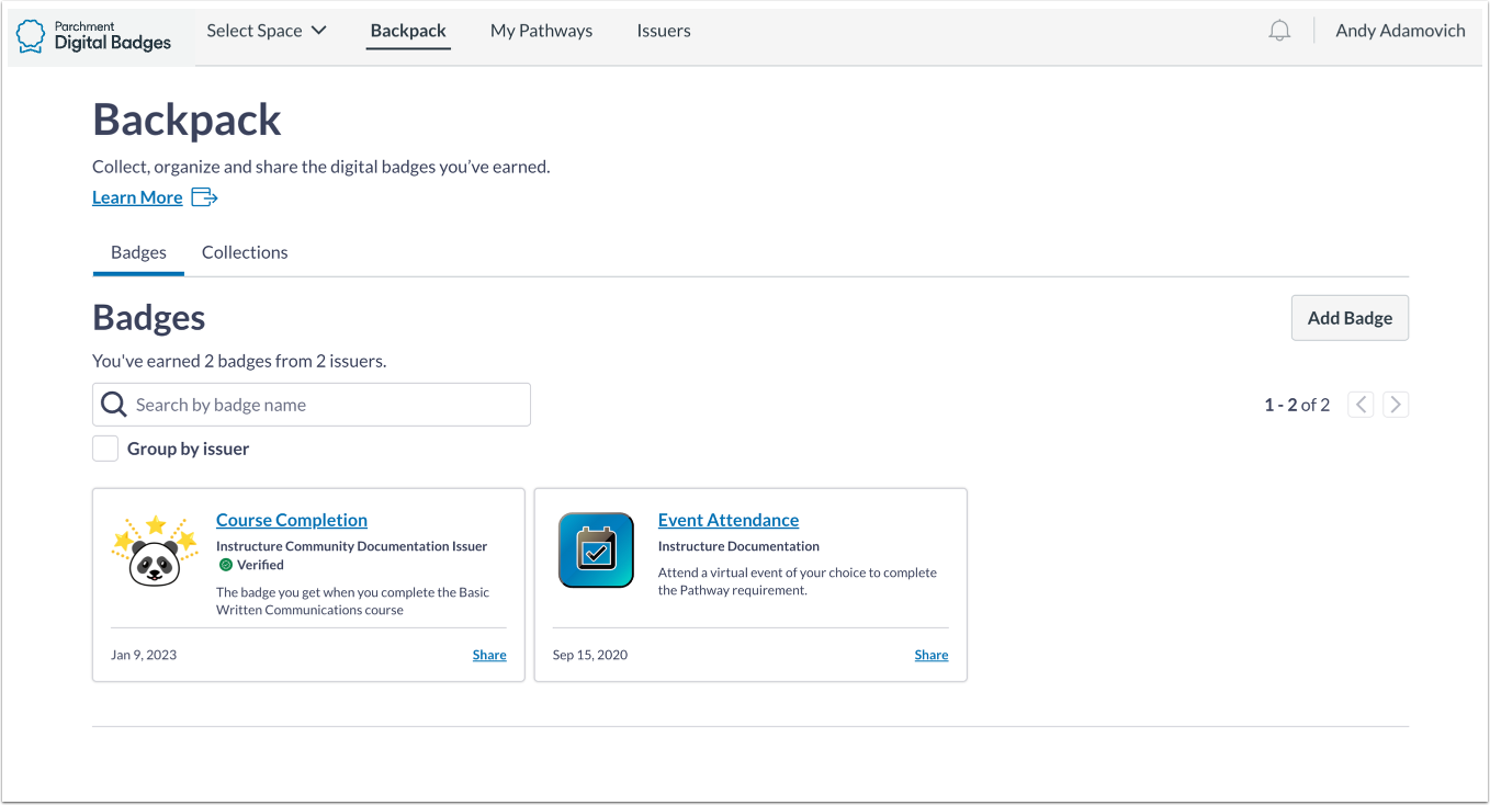 Adding badges to your Badgr backpack
