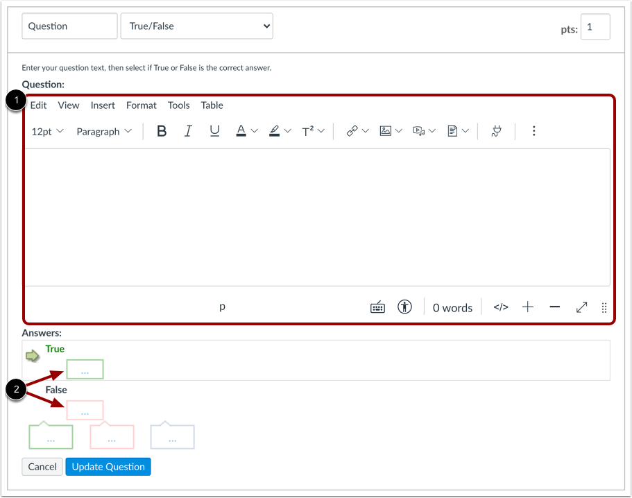 Edit True/False Question Details