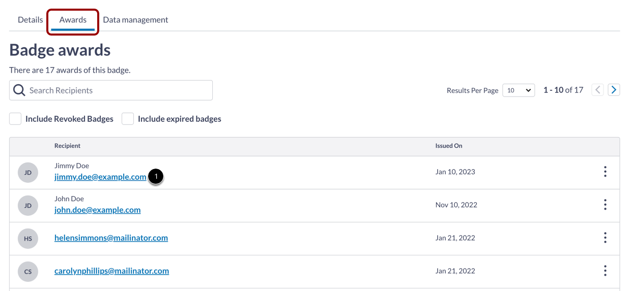 View the awarded badge