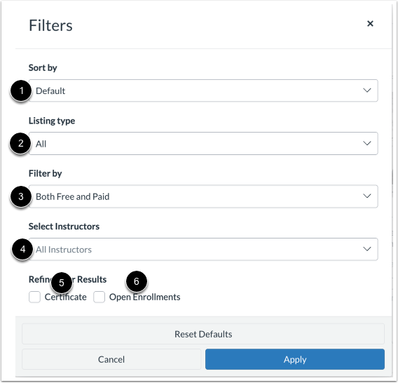 View Filter Options