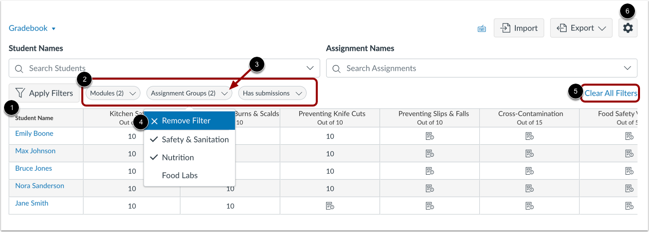 VIew Applied Filters