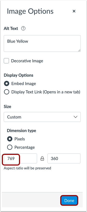 How do I manage alt text and display options for images embedded in the ...