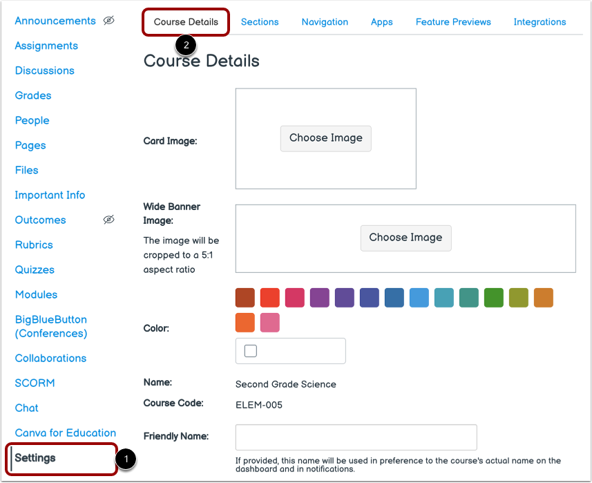 Open Subject Settings