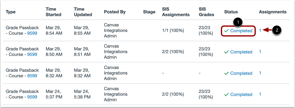 Open Grade Sync Details