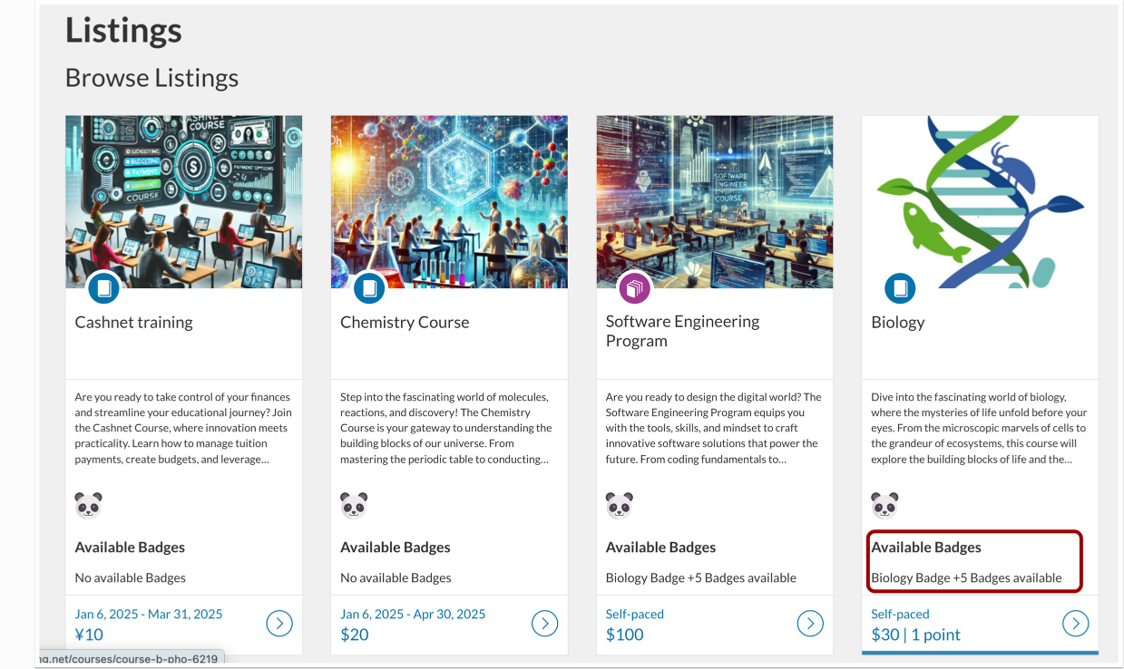 View Canvas Credentials Listings