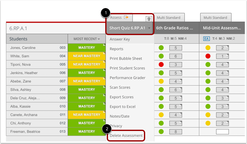 Delete Single Standard Assessment