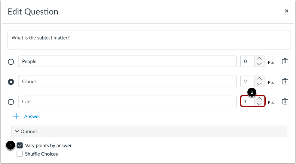 Vary Points by Answer