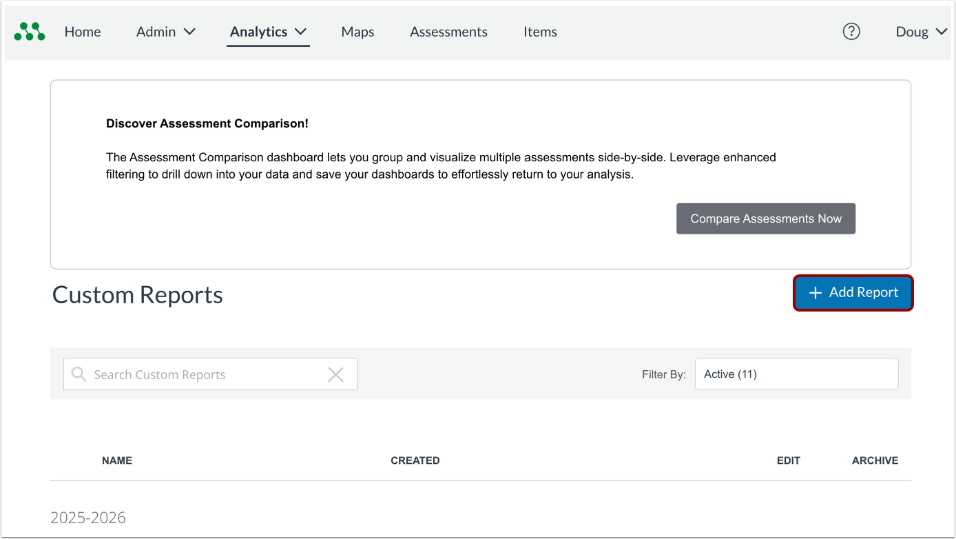 View Custom Reports Page