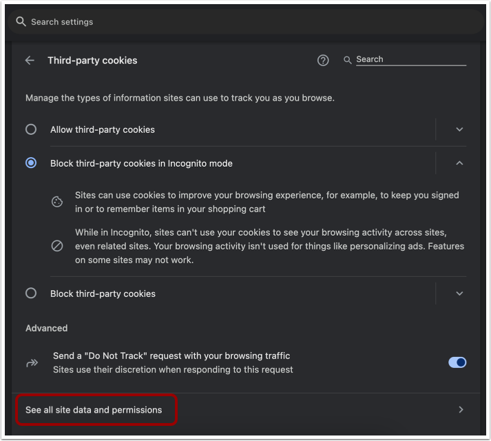 See All Site Data and Permissions