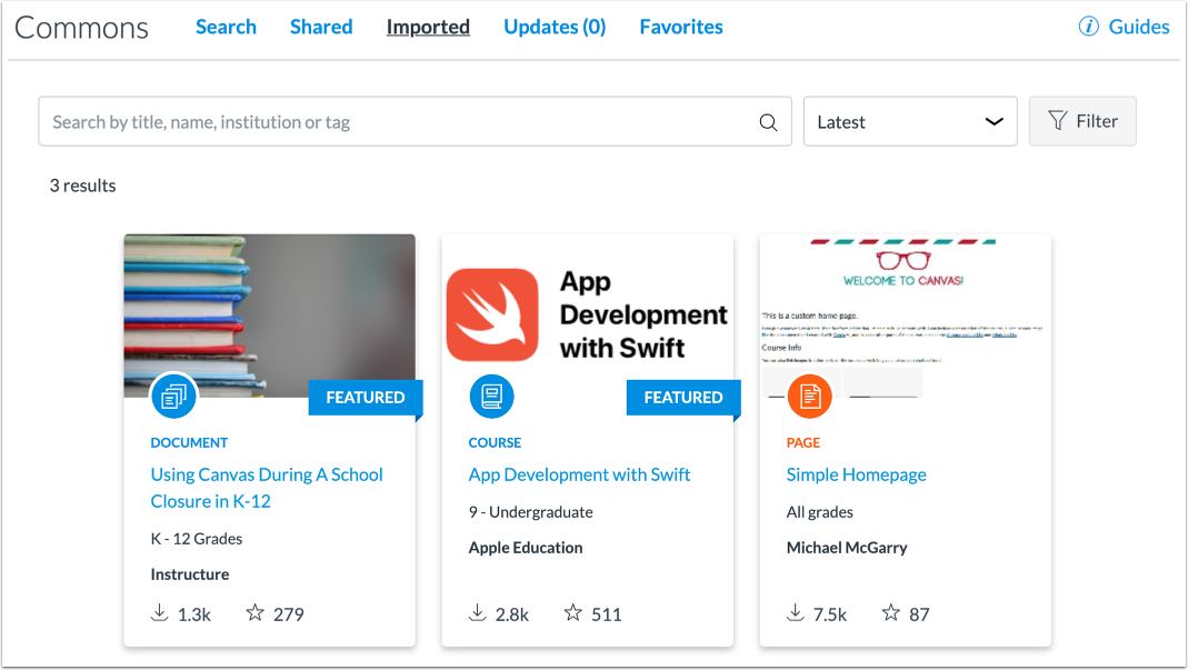 View Imported Resources