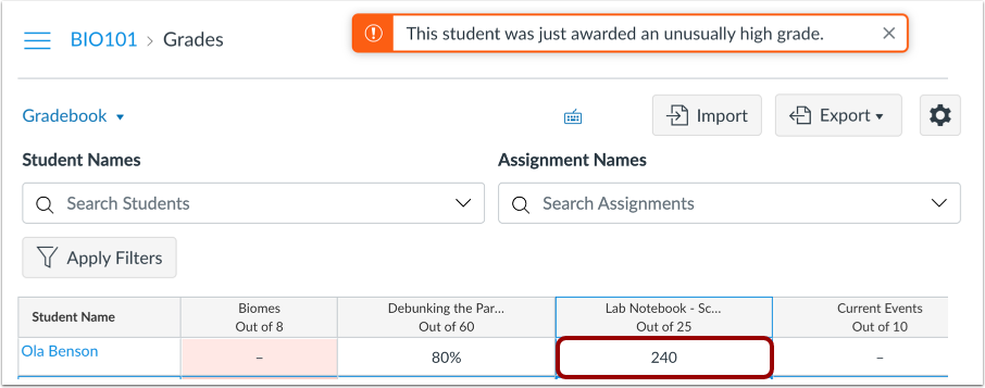 View Excessive Points Alert