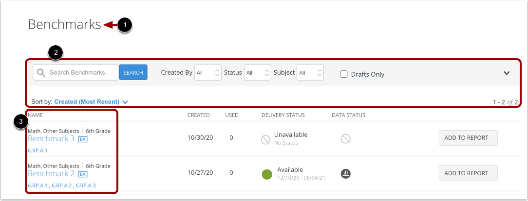 View Custom Report Assessment List