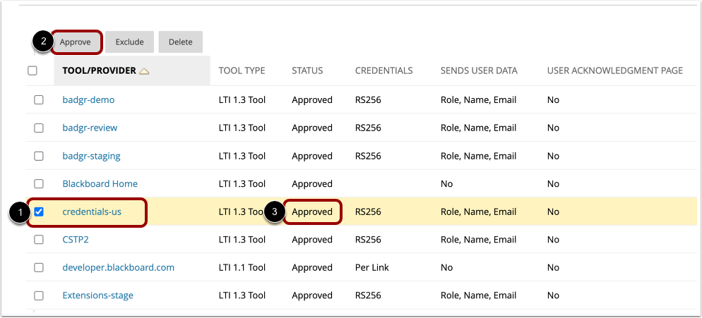 Approve the Credentials LTI 1.3 Tool