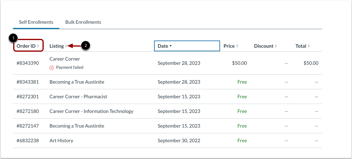 Sort Enrollments List