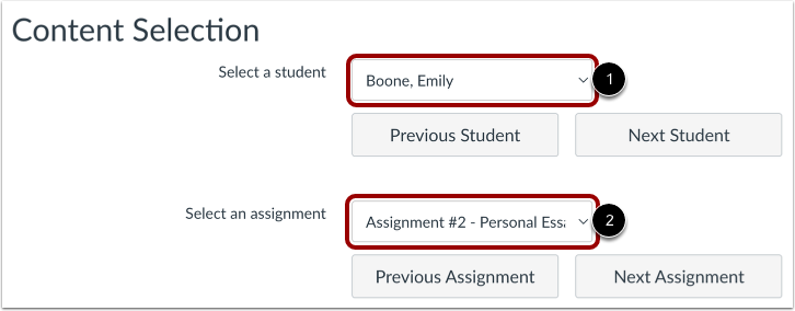 Select Student and Assignment