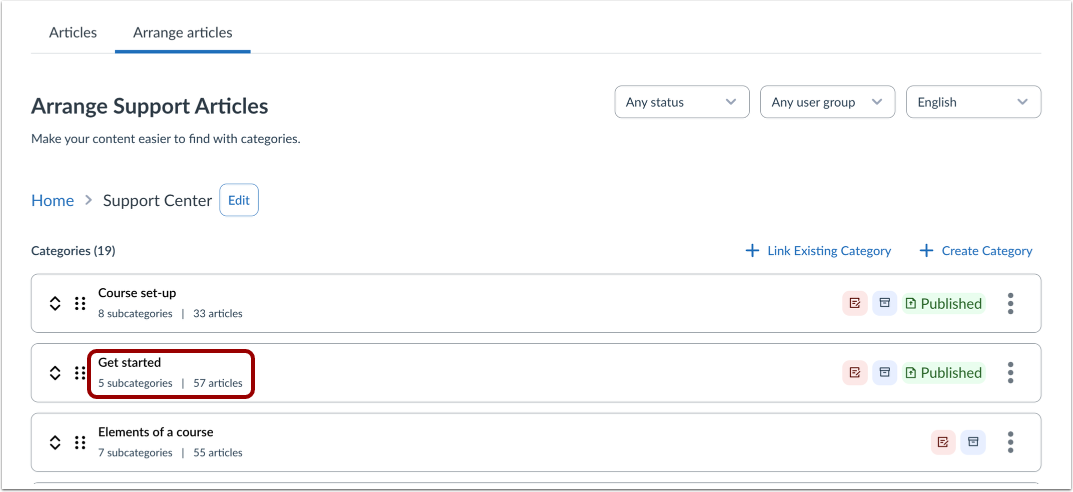 Open Support Center Category