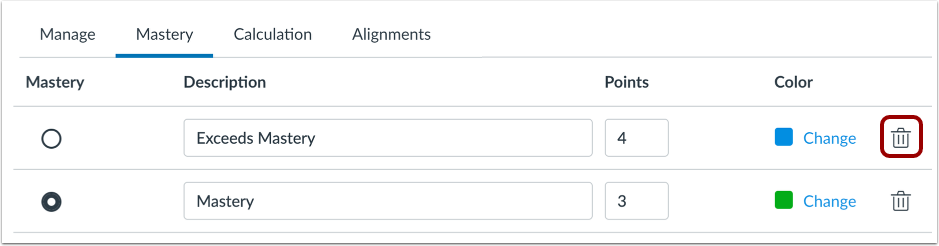 Delete Mastery Level