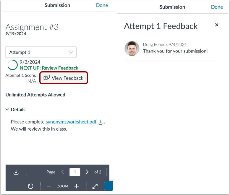 View Feedback in Assignment Enhancements
