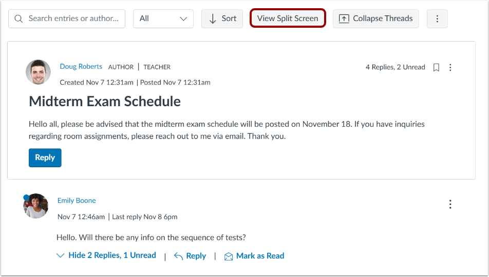 View Split Screen Thread Replies