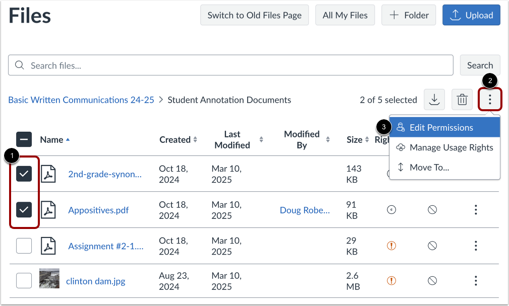 Set Availability of Multiple Files or Folders