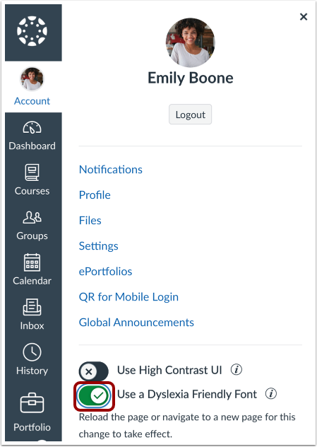 Enable Dyslexia Font Toggle