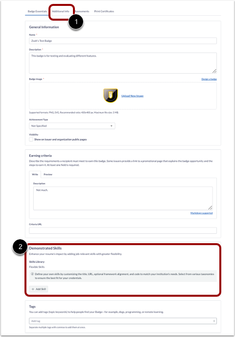 Adding skills to a badge