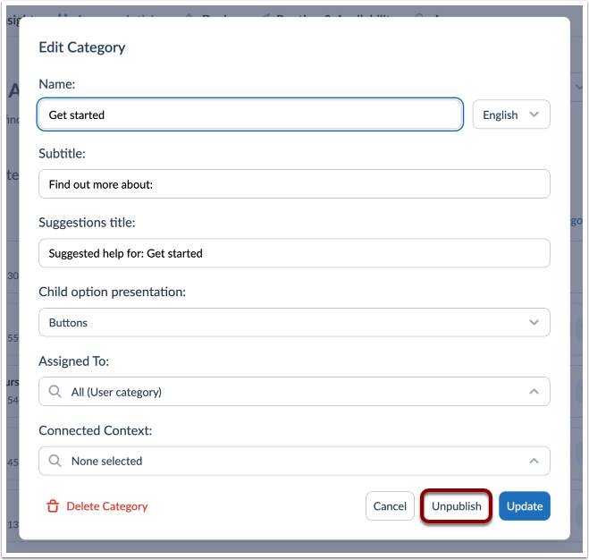 Unpublish Categories