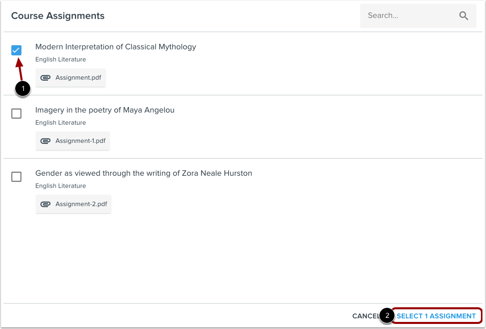 Select Assignments to Import