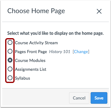 Select Home Page Layout