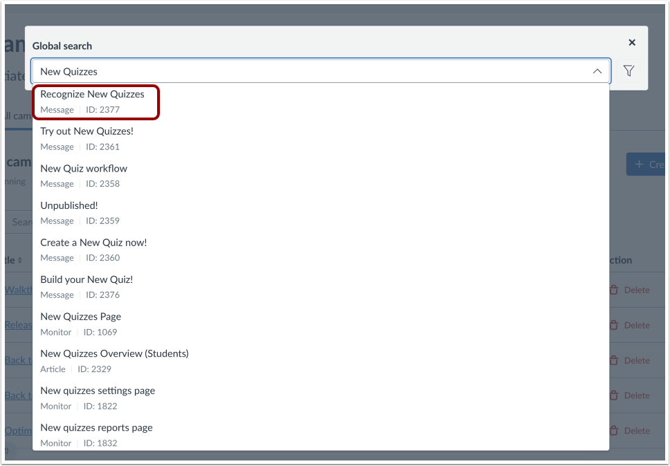 View Search Results Information