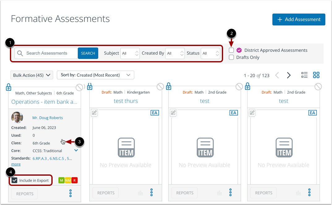 Select Assessment in Grid View