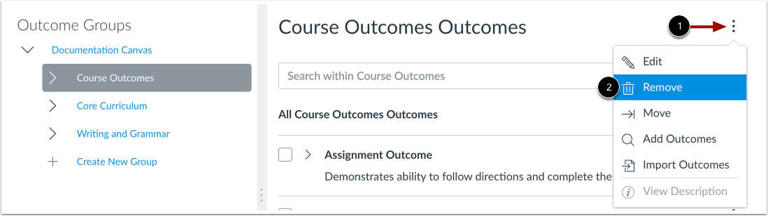 Delete Outcome Group