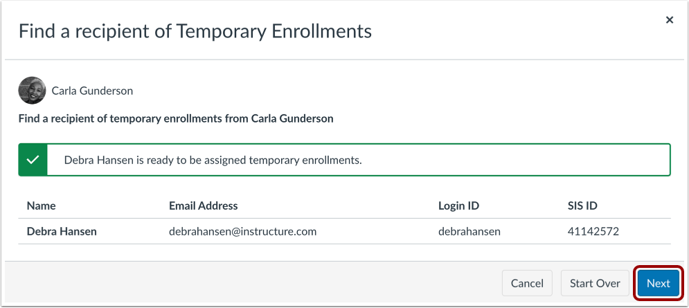 Confirm Recipient of Temporary Enrollments