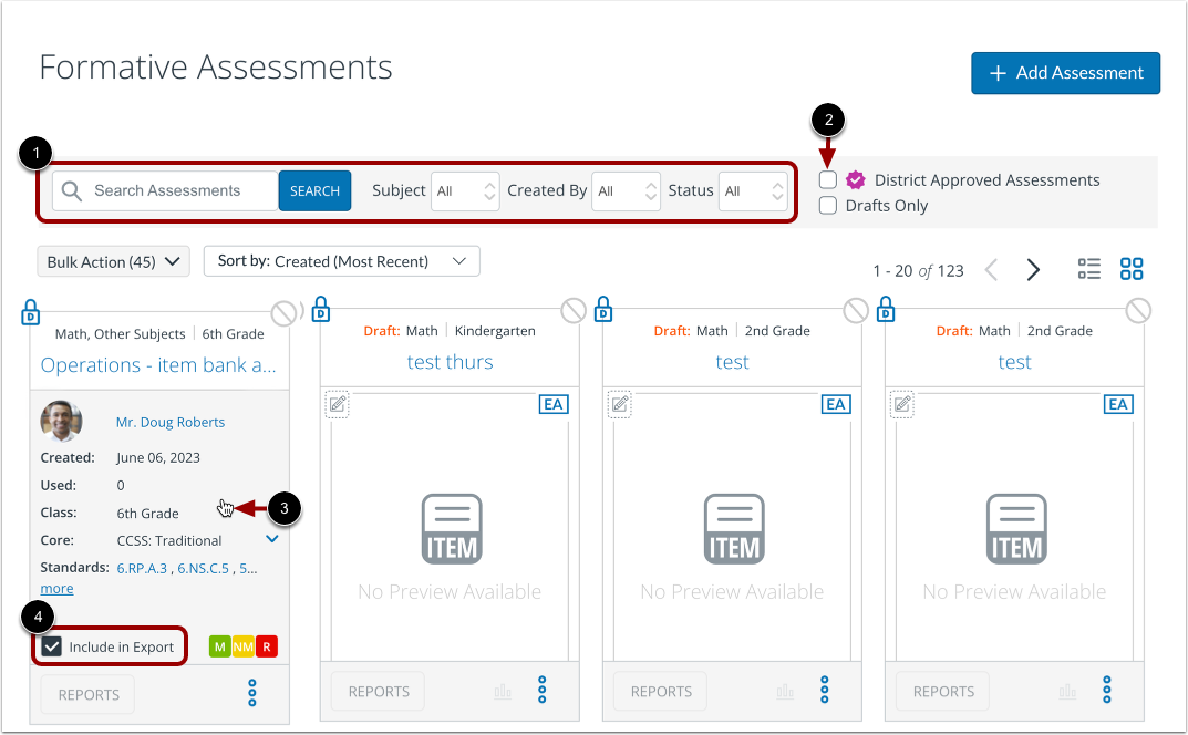 Select Assessment in Grid View