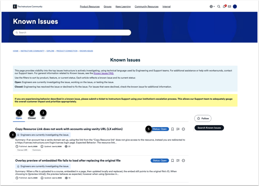 How do I use Known Issues? - Instructure Community