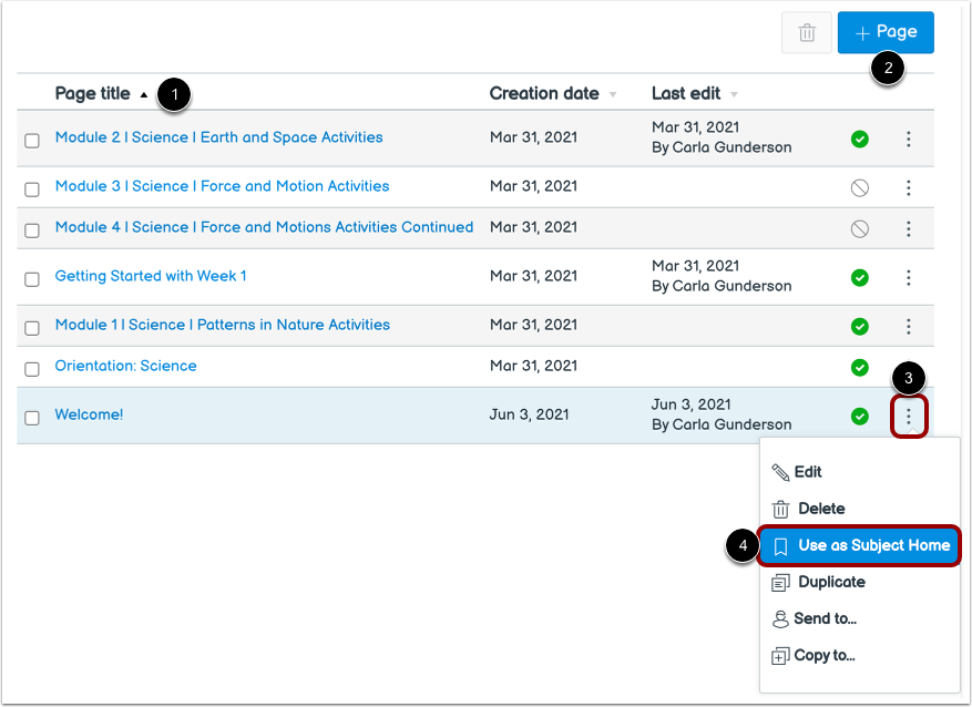 Set Subject Home Page