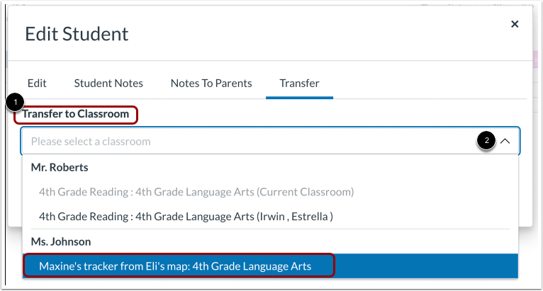Select New Classroom