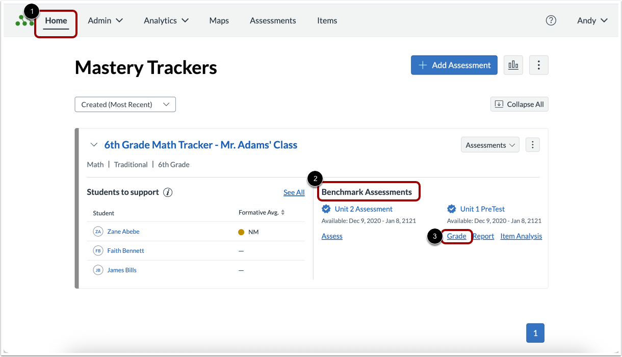 Opening Performance Grader from the Home Page
