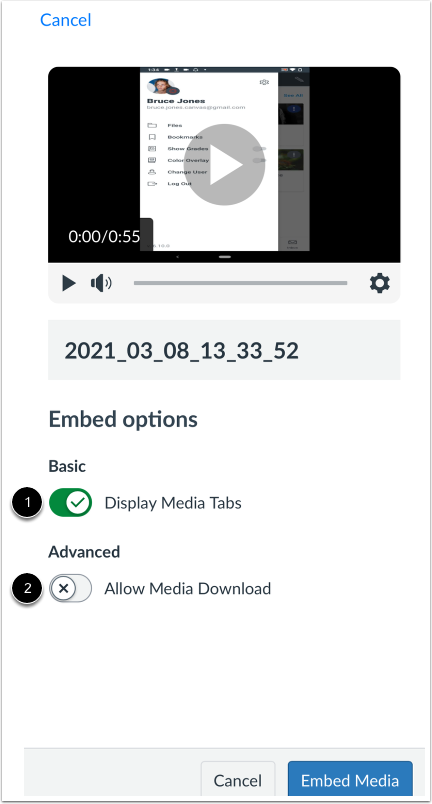 Select Embed Options