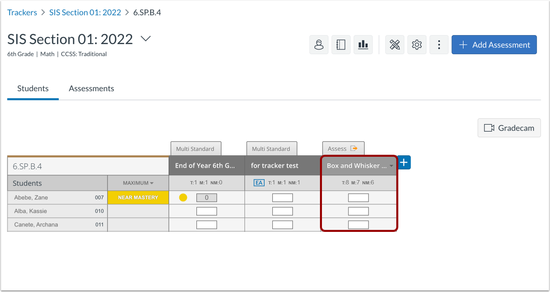 View Added Assessment