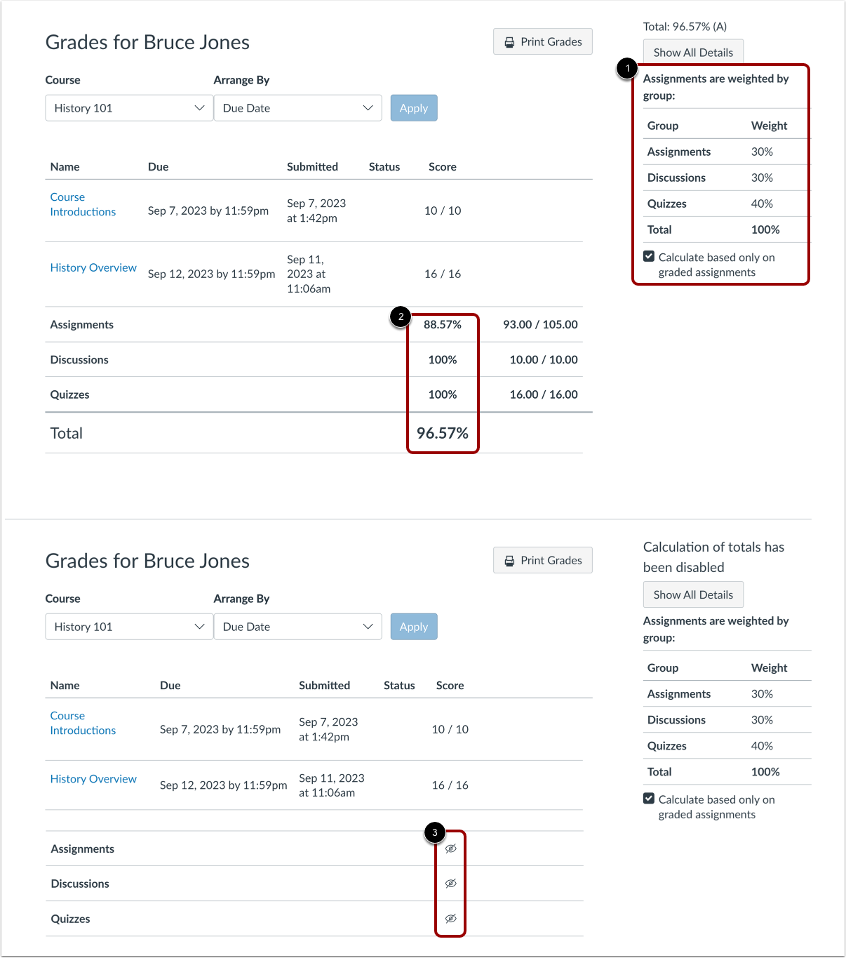 View Percentage Grade Calculation