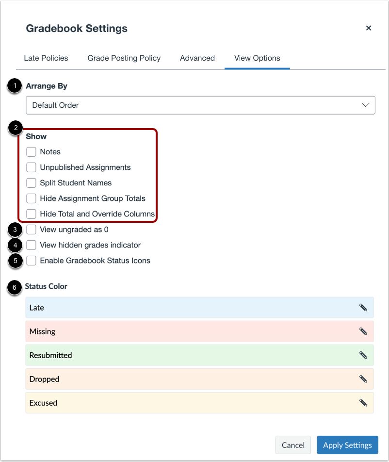 View Gradebook View Options