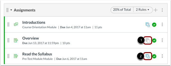 View Assignments Page Bluprint Icons