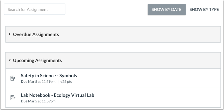 Assignments Student View