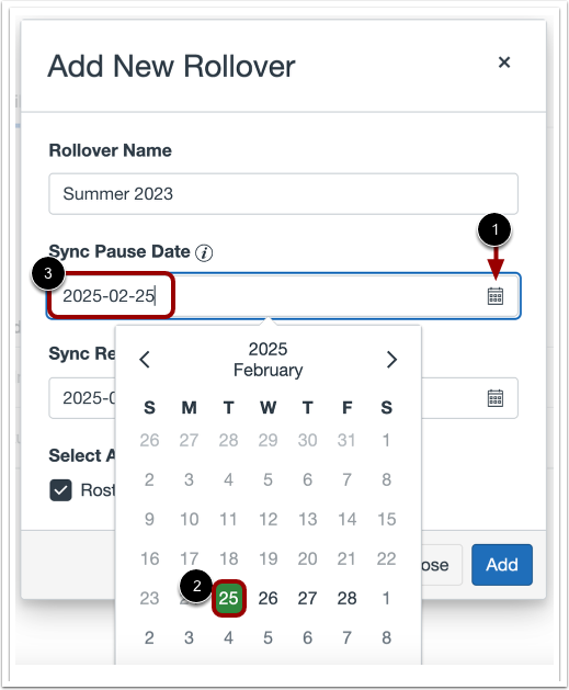 Select Sync Pause Date