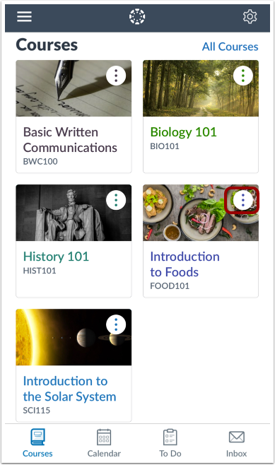 View Course Card Options