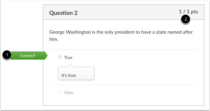 Student View of True/False Feedback